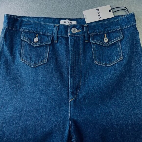 RE/DONE 70s' Wide-Leg Jeans Size 31 Dark Wash Flat Front Coin Pockets Mom Jeans - Picture 3 of 11